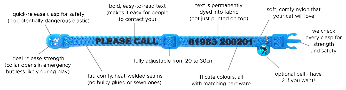 features of our personalised reflective cat collars